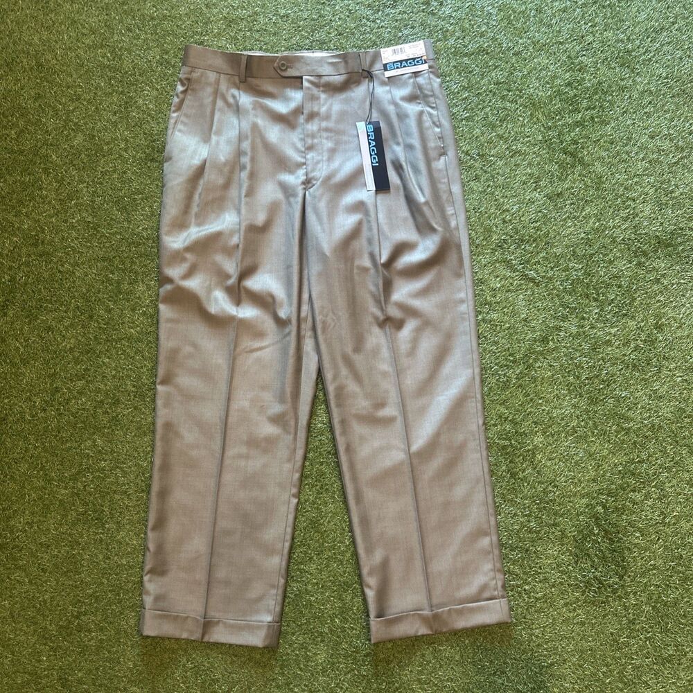 Braggi by Louis Raphael Green Mens Martin Super 150s P/V Twill Pants Sz 38 X 29